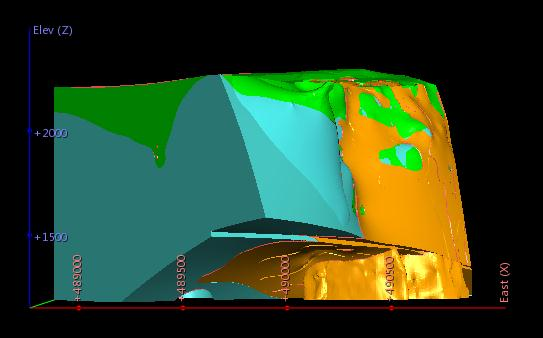 Foto 5.2: Sondaje JVC-181, desde 569.88 hasta 577.20 metros de profundidad, TUFAN con alteración clorita-sericita. Imagen 5.9: Alteraciones dentro de la Toba Andesítica.