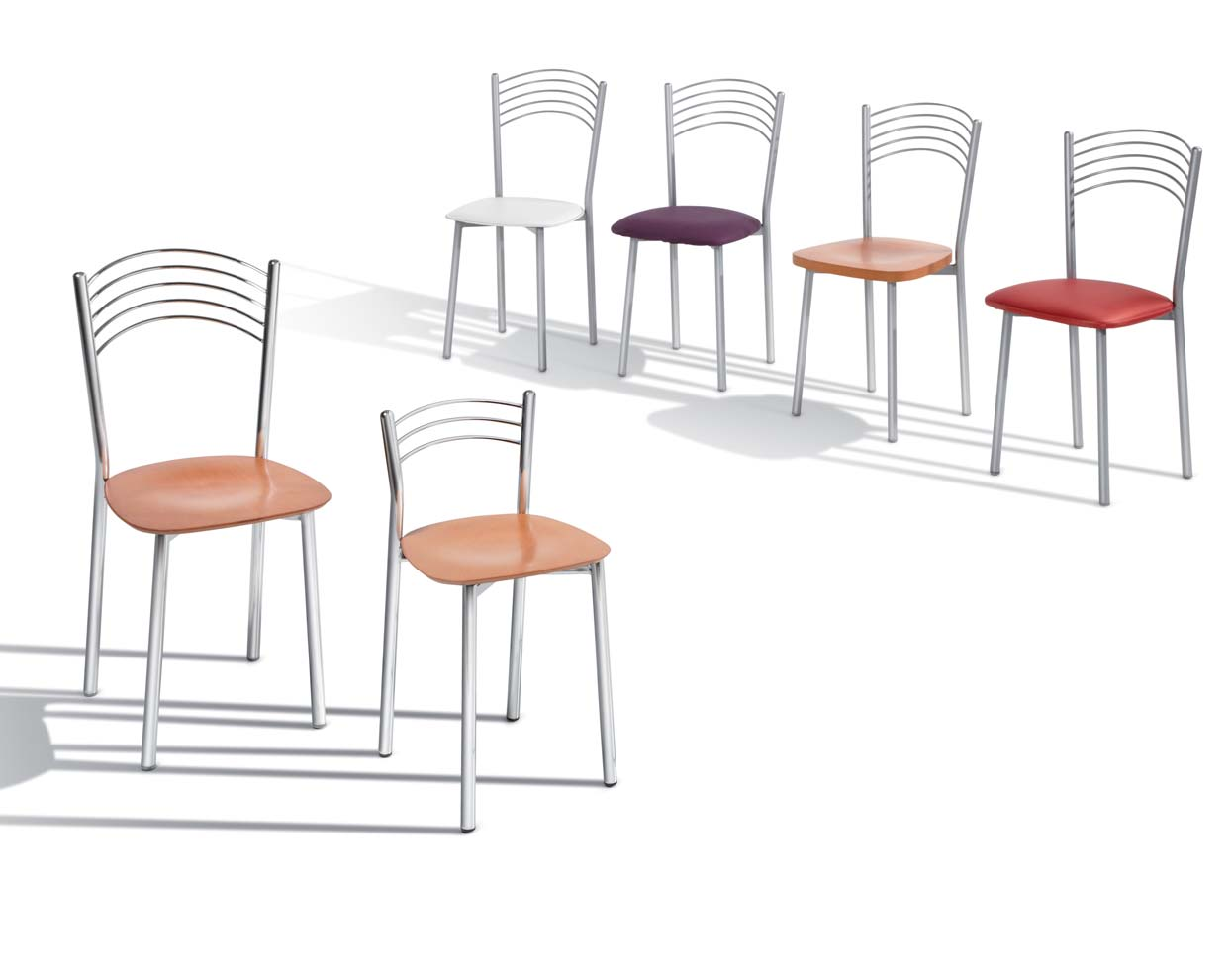 teide colección compuesta por silla y banqueta baja con respaldo tubo redondo color
