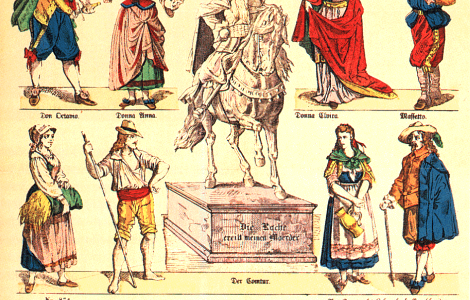 Los vestuarios son los que se usaban la época, dado que Moliere representaba personajes contemporáneos al momento en que vivía.
