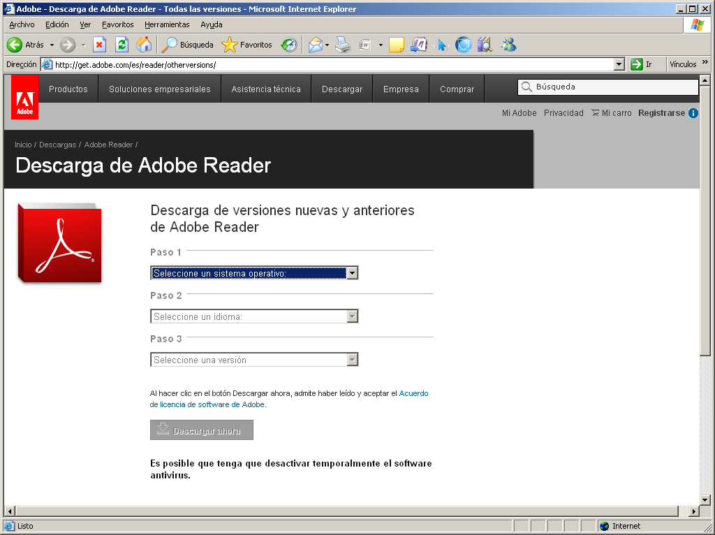 3. Descàrrega del software Adobe Reader (Si no el tenim ja instal lat) Es pot de descarregar la darrera versió disponible de l Adobe Reader a la següent URL: http://get.adobe.