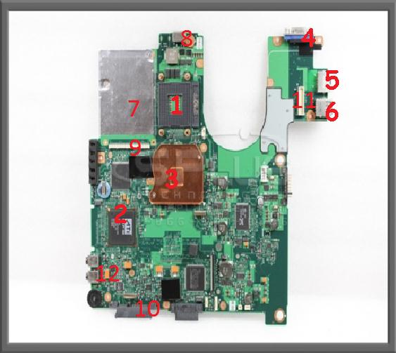 Motherboard de portátil Toshiba Satellite A105-S101 1. Procesador 2.