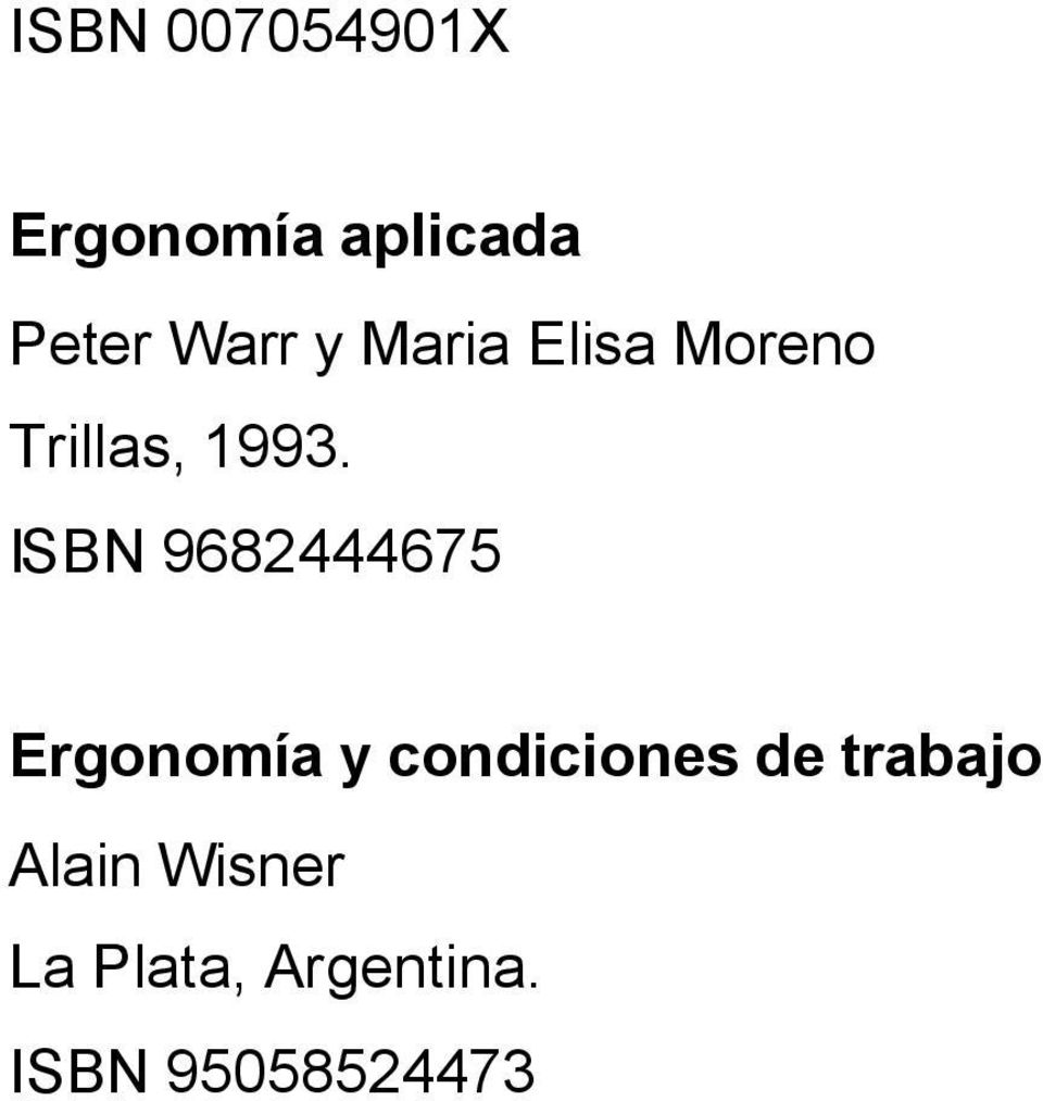 ISBN 9682444675 Ergonomía y condiciones de