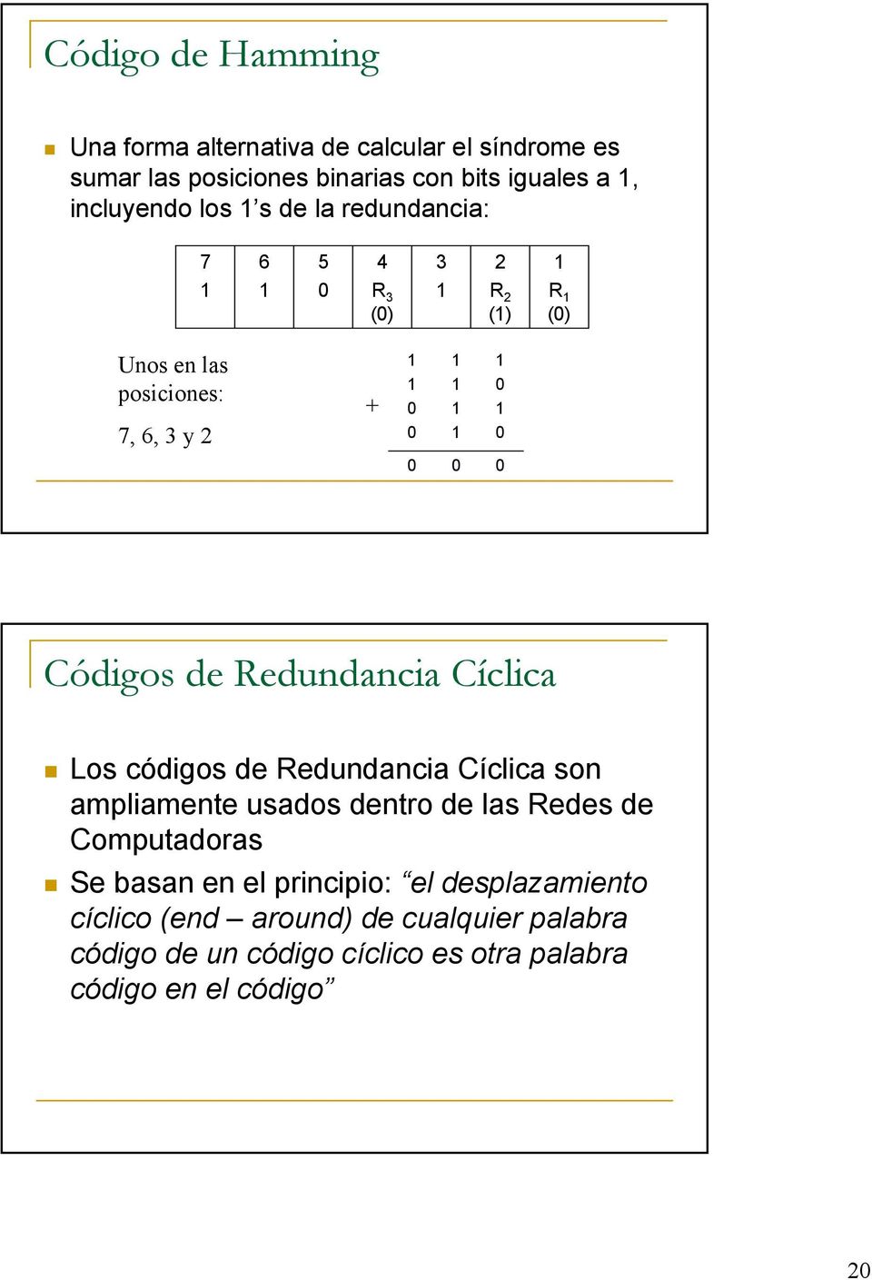 Redundancia Cíclica Los códigos de Redundancia Cíclica son ampliamente usados dentro de las Redes de Computadoras Se basan