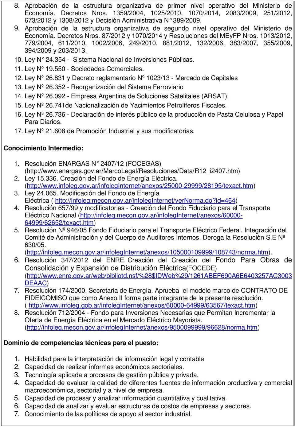Aprobación de la estructura organizativa de segundo nivel operativo del Ministerio de Economía. Decretos Nros. 87/2012 y 1070/2014 y Resoluciones del MEyFP Nros.