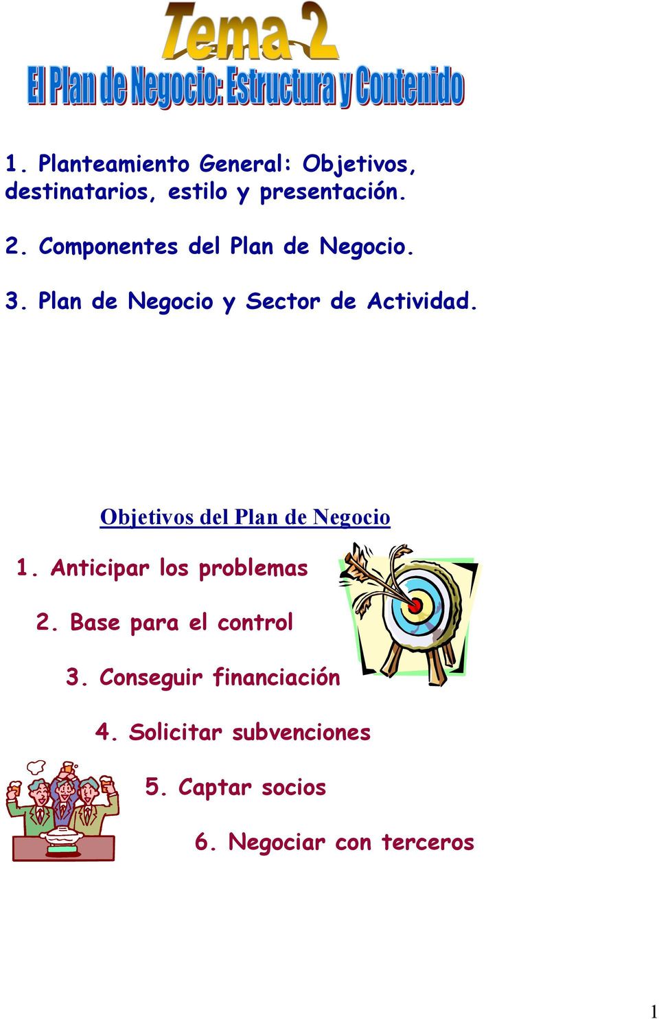 Objetivos del Plan de Negocio 1. Anticipar los problemas 2. Base para el control 3.