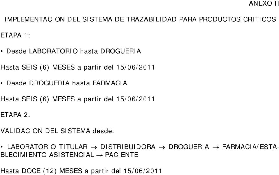 (6) MESES a partir del 15/06/2011 ETAPA 2: VALIDACION DEL SISTEMA desde: LABORATORIO TITULAR
