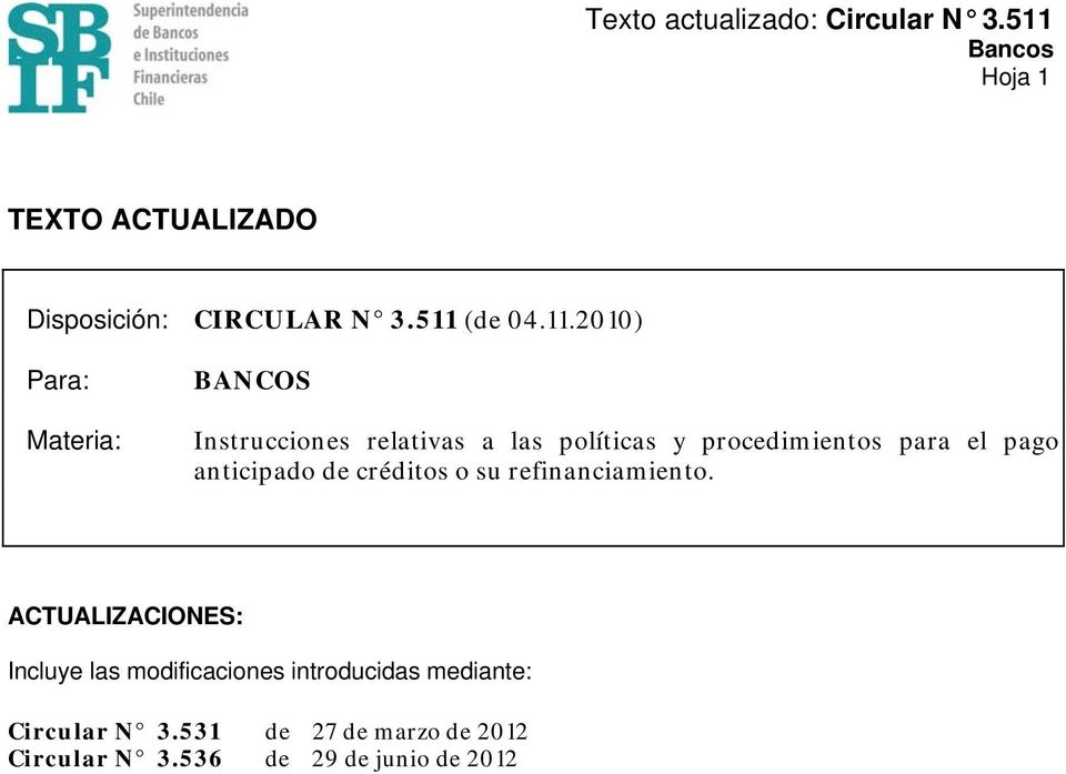2010) Para: Materia: BANCOS Instrucciones relativas a las políticas y procedimientos