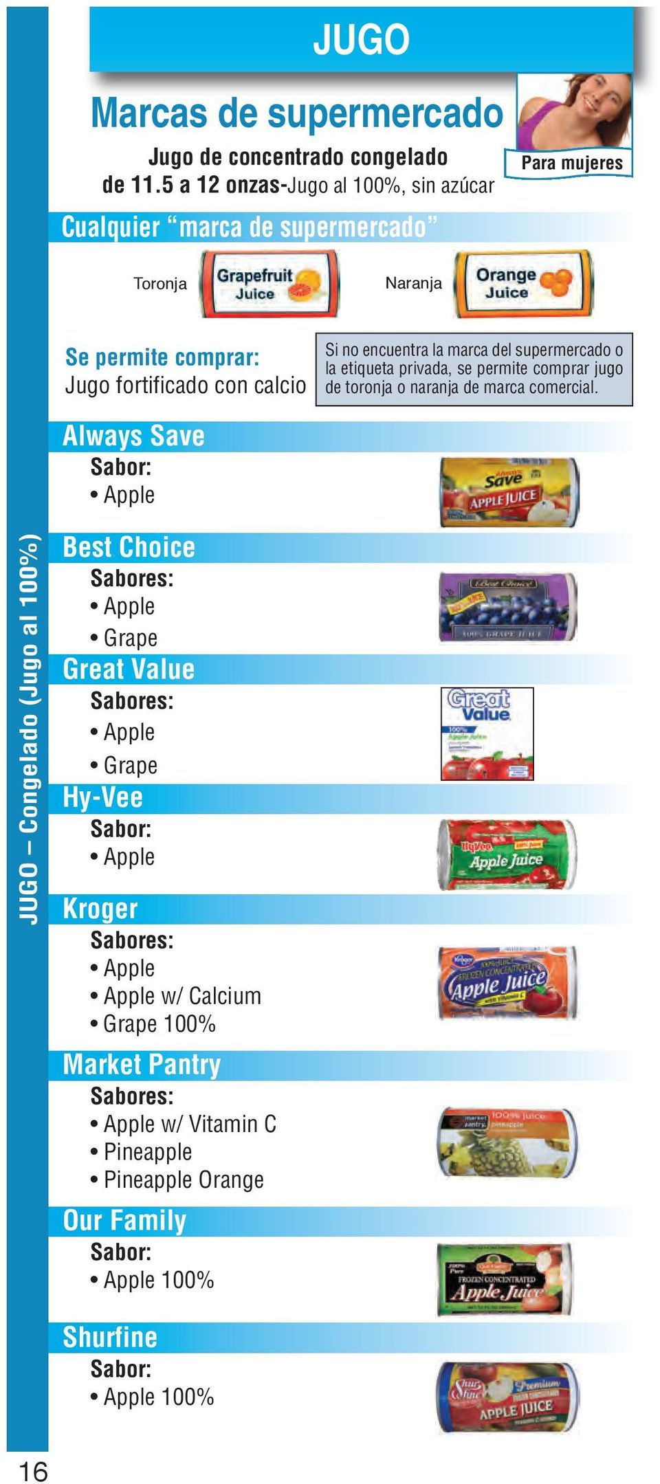 Sabor: Apple Si no encuentra la marca del supermercado o la etiqueta privada, se permite comprar jugo de toronja o naranja de marca comercial.