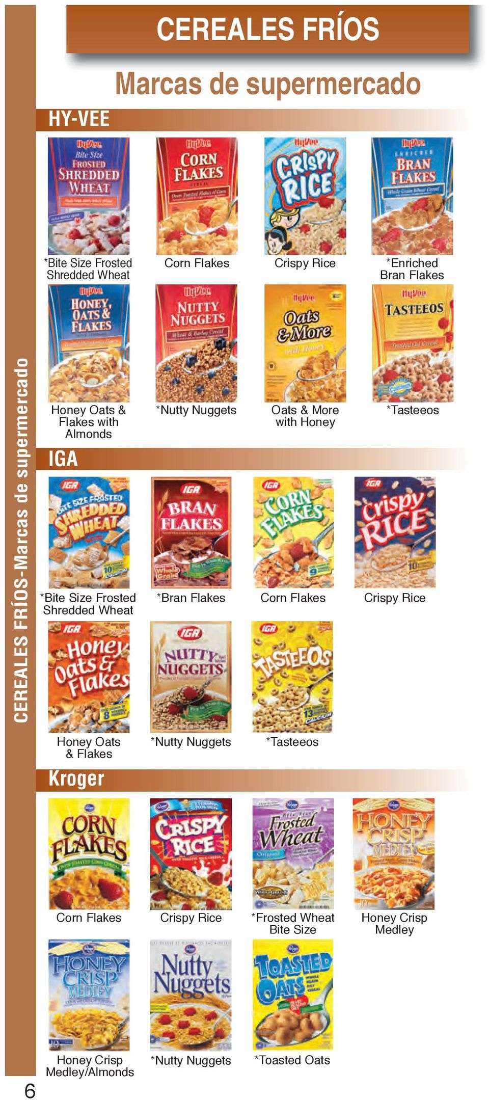 Nuggets *Bran Flakes Oats & More with Honey Corn Flakes *Tasteeos Crispy Rice Honey Oats & Flakes Kroger *Nutty Nuggets