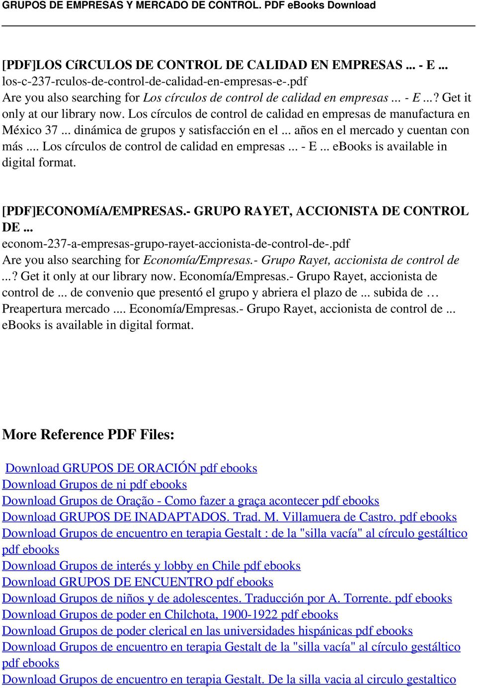.. Los círculos de control de calidad en empresas... - E... ebooks is available in [PDF]ECONOMíA/EMPRESAS.- GRUPO RAYET, ACCIONISTA DE CONTROL DE.