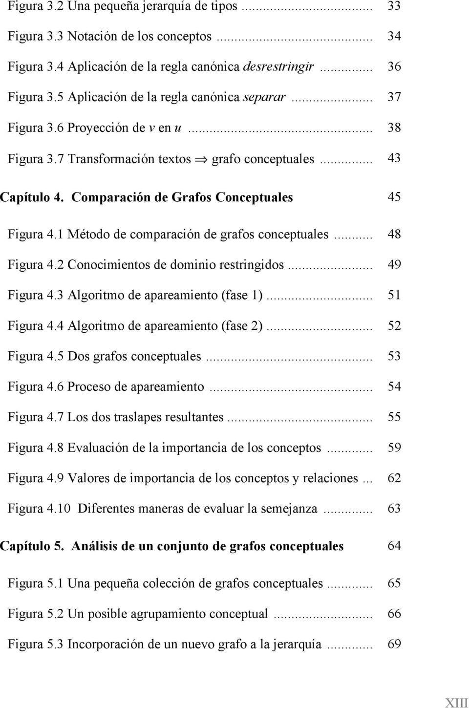 1 Método de comparación de grafos conceptuales... Figura 4.2 Conocimientos de dominio restringidos... Figura 4.3 Algoritmo de apareamiento (fase 1)... Figura 4.4 Algoritmo de apareamiento (fase 2).