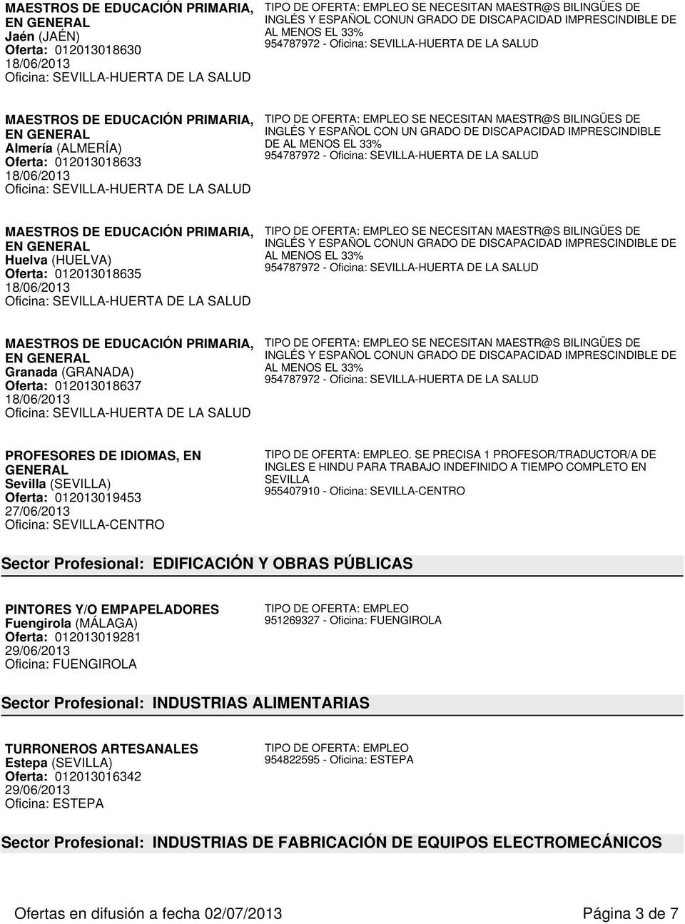 Oferta: 012013019453 27/06/2013 Oficina: SEVILLA-CENTRO.