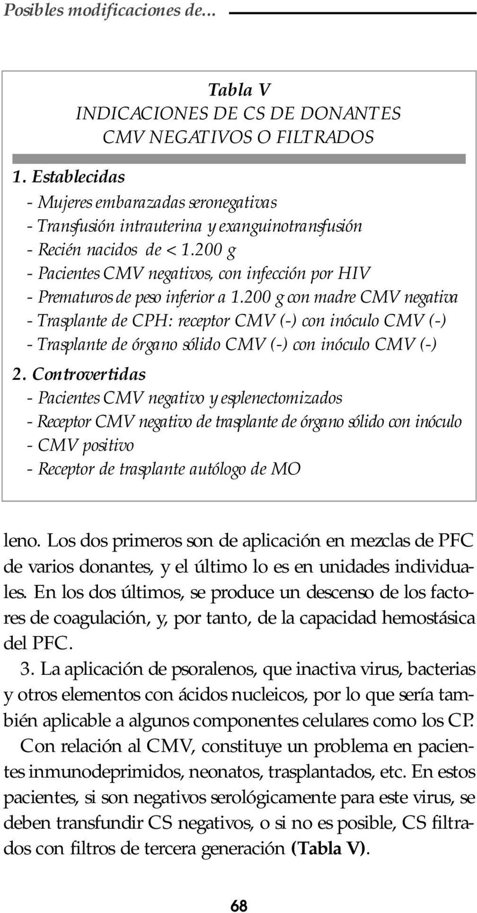 200 g - Pacientes CMV negativos, con infección por HIV - Prematuros de peso inferior a 1.