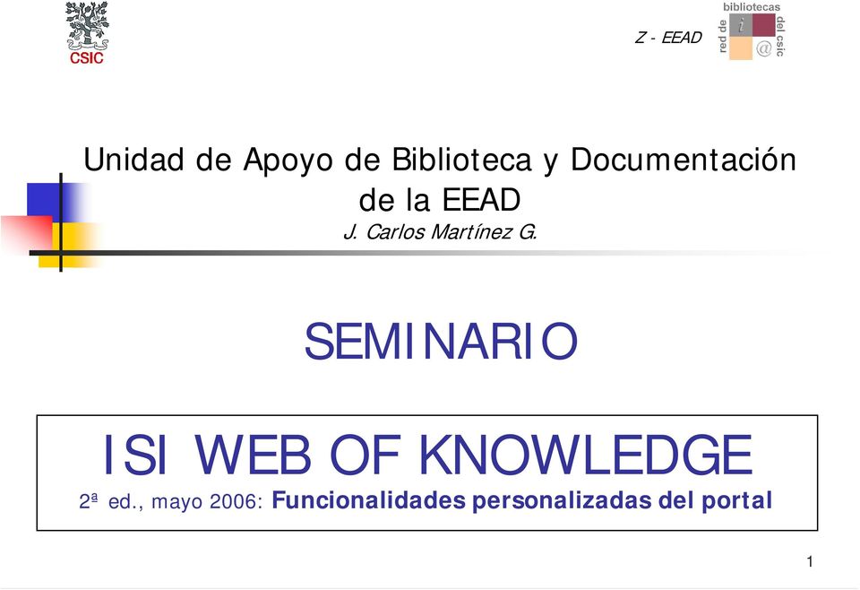 SEMINARIO ISI WEB OF KNOWLEDGE 2ª ed.