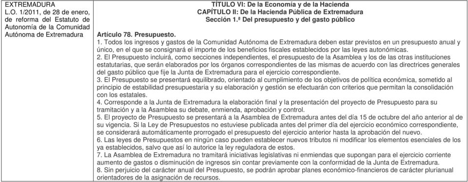 Todos los ingresos y gastos de la Comunidad Autónoma de Extremadura deben estar previstos en un presupuesto anual y único, en el que se consignará el importe de los beneficios fiscales establecidos