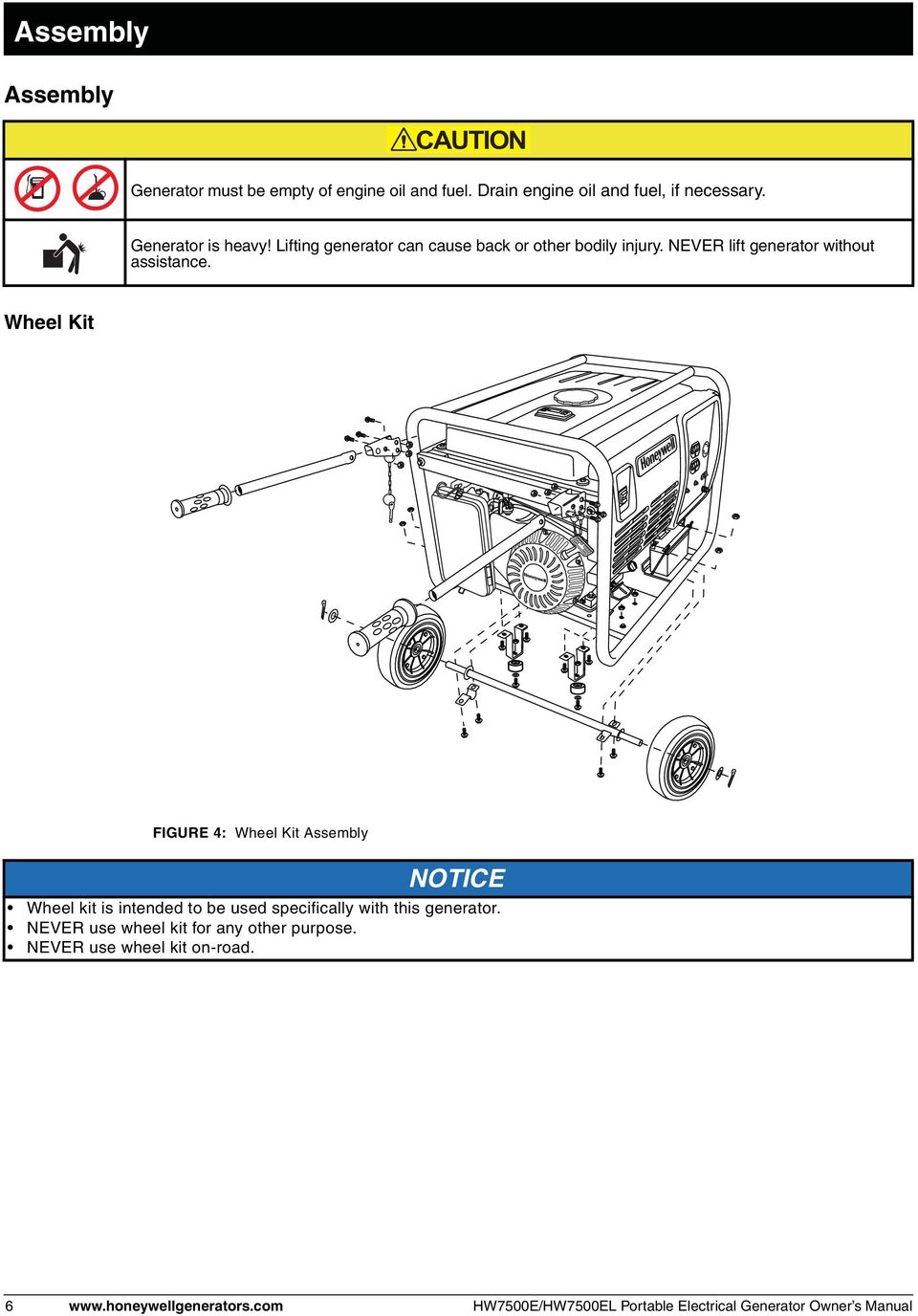 Wheel Kit FIGURE 4: Wheel Kit Assembly NOTICE Wheel kit is intended to be used specifically with this generator.