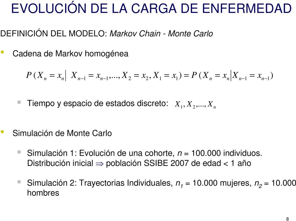 .., 1, 2 X n Simulación de Monte Carlo Simulación 1: Evolución de una cohorte, n = 100.000 individuos.