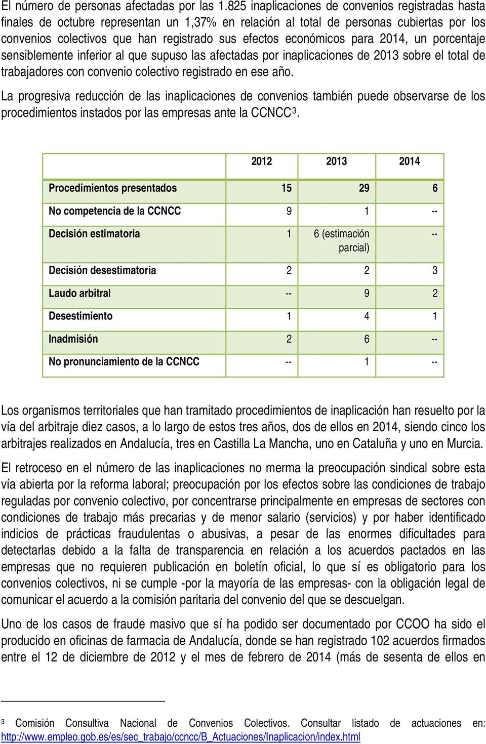 económicos para 2014, un porcentaje sensiblemente inferior al que supuso las afectadas por inaplicaciones de 2013 sobre el total de trabajadores con convenio colectivo registrado en ese año.