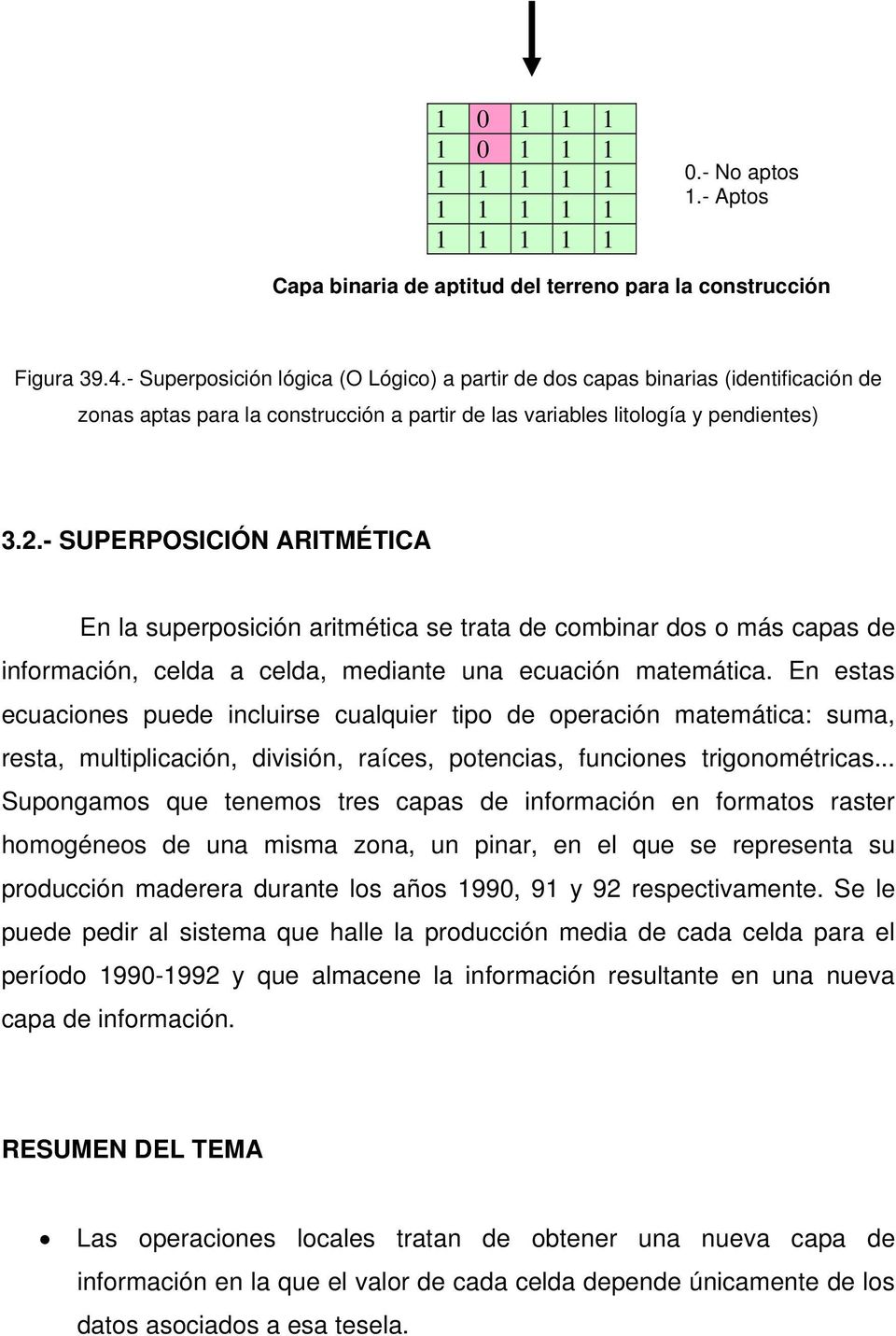 - SUPERPOSICIÓN ARITMÉTICA En la superposición aritmética se trata de combinar dos o más capas de información, celda a celda, mediante una ecuación matemática.