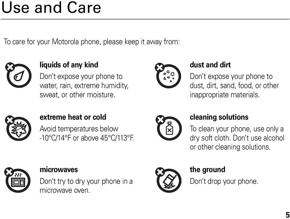dust and dirt Don t expose your phone to dust, dirt, sand, food, or other inappropriate materials.