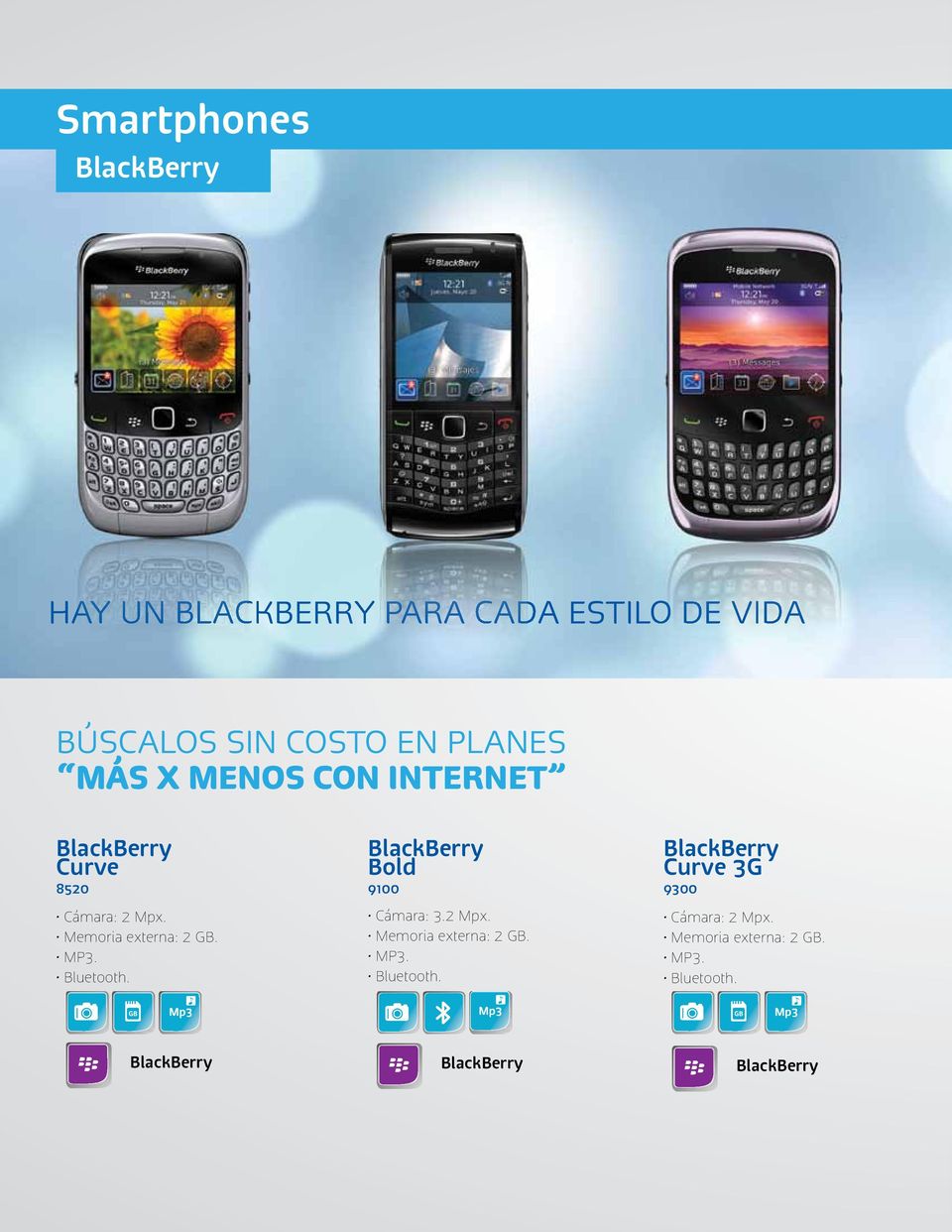 Memoria externa: 2 GB. BlackBerry Bold 9100 Cámara: 3.2 Mpx. Memoria externa: 2 GB.