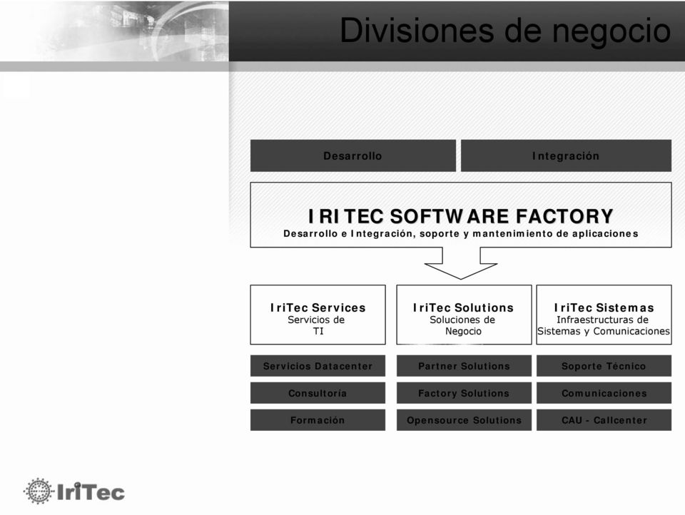 Negocio IriTec Sistemas Infraestructuras de Sistemas y Comunicaciones Servicios Datacenter Partner