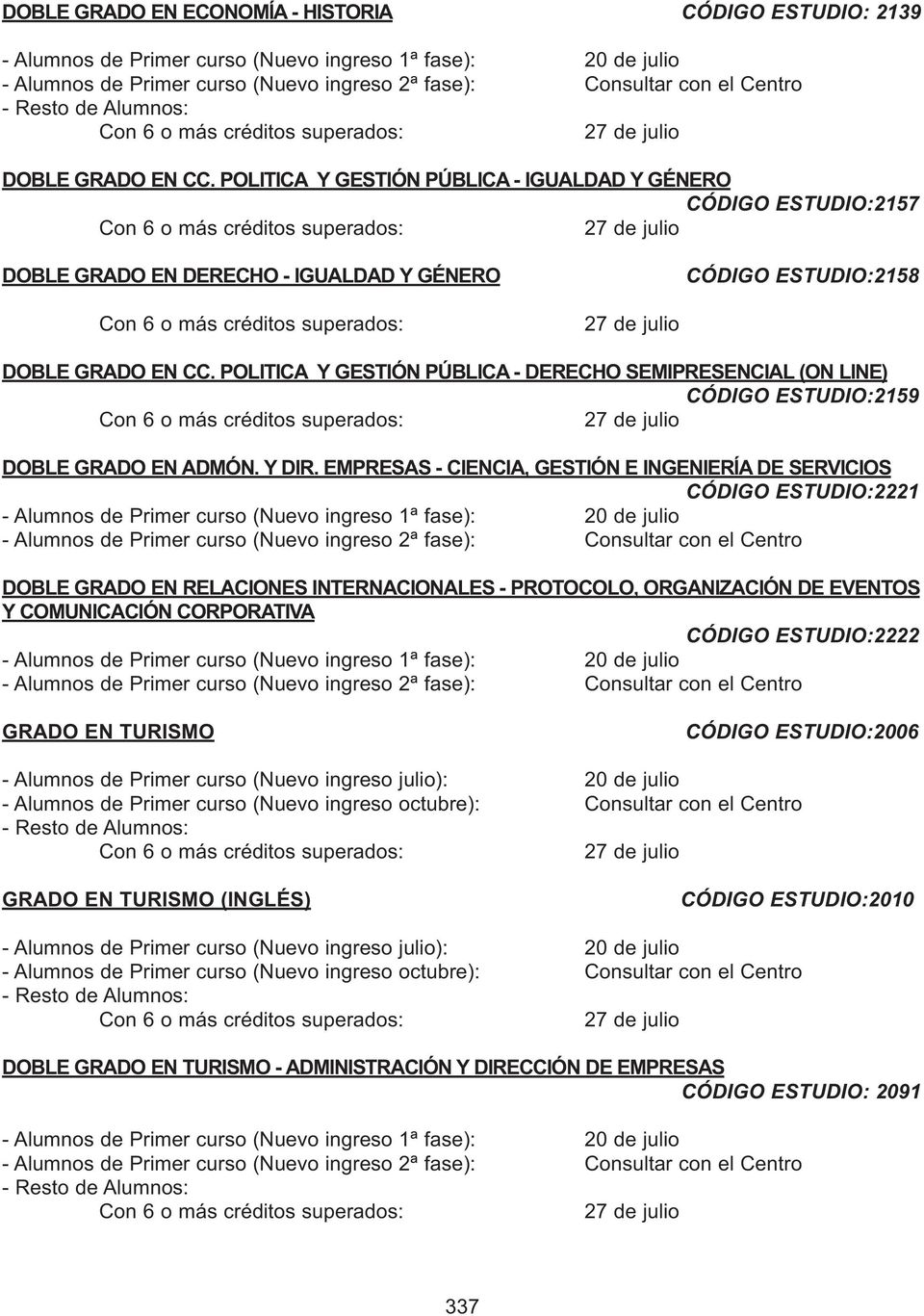POLITICA Y GESTIÓN PÚBLICA - DERECHO SEMIPRESENCIAL (ON LINE) CÓDIGO ESTUDIO:2159 DOBLE GRADO EN ADMÓN. Y DIR.