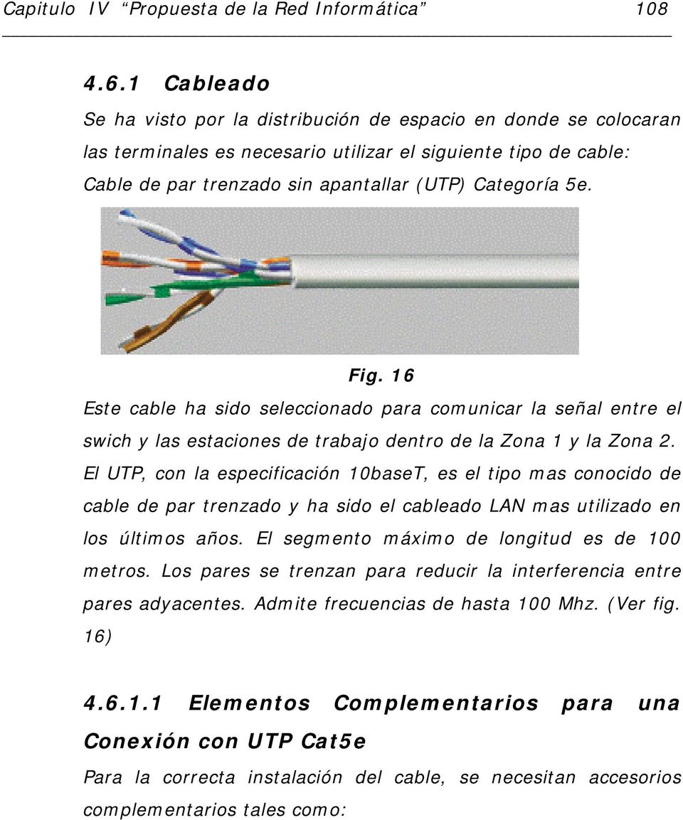 Fig. 16 Este cable ha sido seleccionado para comunicar la señal entre el swich y las estaciones de trabajo dentro de la Zona 1 y la Zona 2.