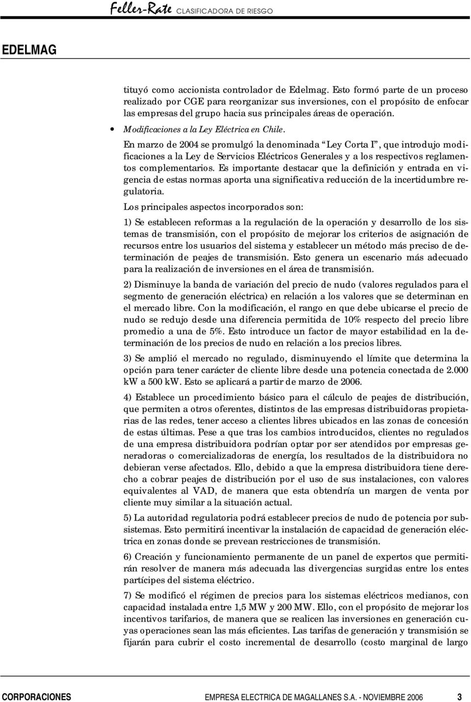 Modificaciones a la Ley Eléctrica en Chile.