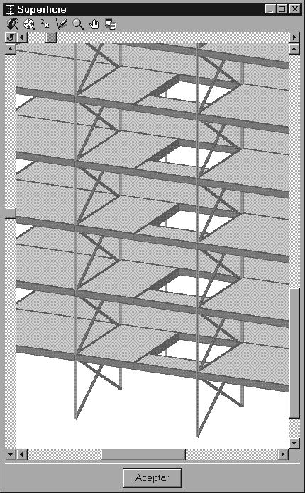 Fig. 1 Discretización de la estructura Cruces y diagonales de arriostramiento: Son barras que unen la base de un pilar con la cabeza de otro, y cuyos extremos, con seis grados de libertad, pueden