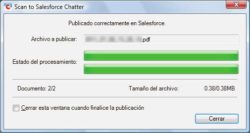 Publicar en Salesforce Chatter Salesforce no se inicia después de que la publicación haya finalizado.