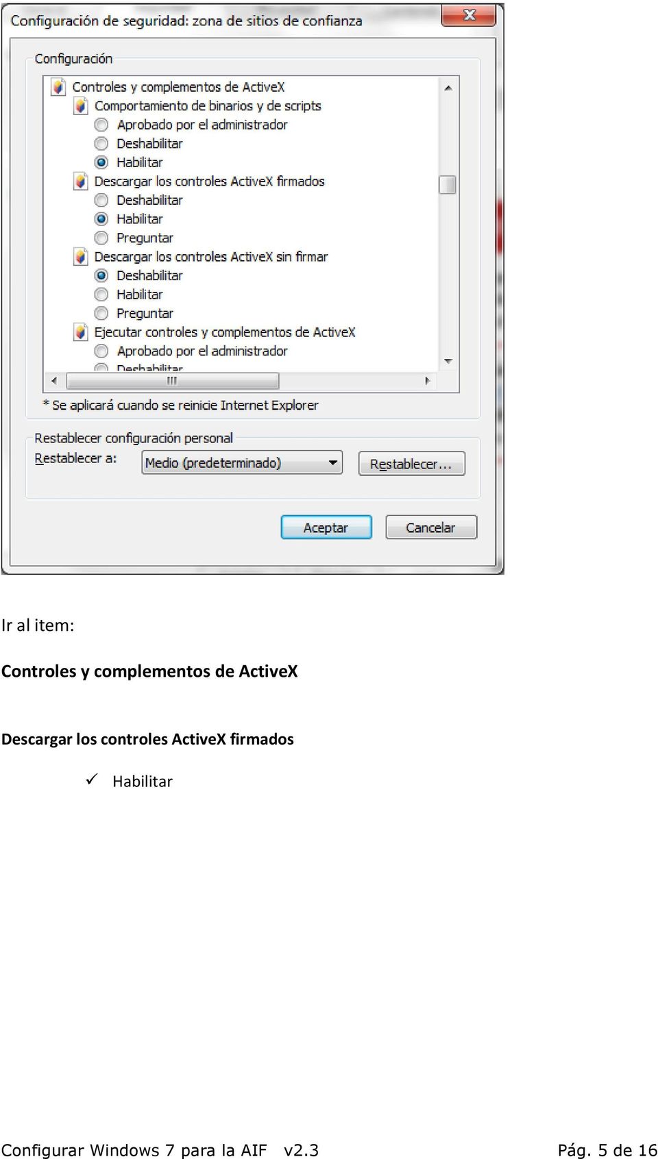 ActiveX firmados Habilitar Configurar