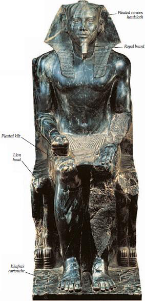 TRONO DEL LEÓN - Una de las estatuas egipcias más hermosas es este retrato del pharaoh Khafra. Él tuvo éxito Khufu como rey, y pudo haber sido el hermano menor de Khufu.