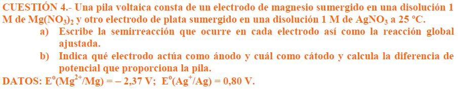 22.- 23.- (Sol: 0.172 M) 24.- 25.- 26.-Se realiza la electrolisis de 2 L de una disolución de nitrato de plata 0.2 M haciendo pasar una corriente eléctrica de 0.5 A durante 4 horas.