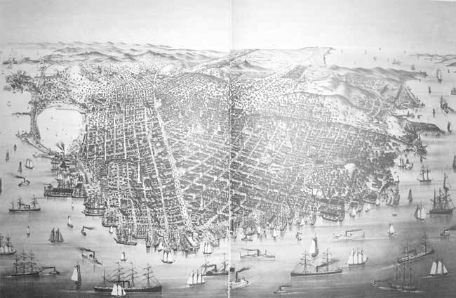 LAURA MÉNDEZ DE CUENCA Puerto de San Francisco en 1878 (Oscar Lewis, San Francisco: Mission to Metropolis, Berkeley, California, Howell-North Books, 1966, pp. 158-159).
