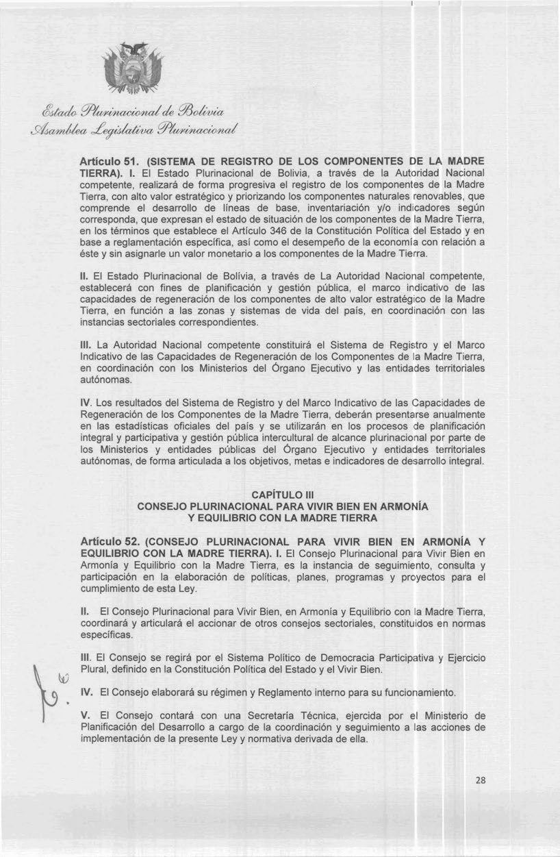 Artículo 51. (SISTEMA DE REGISTRO DE LOS COMPONENTES DE LA MADRE TIERRA). l.