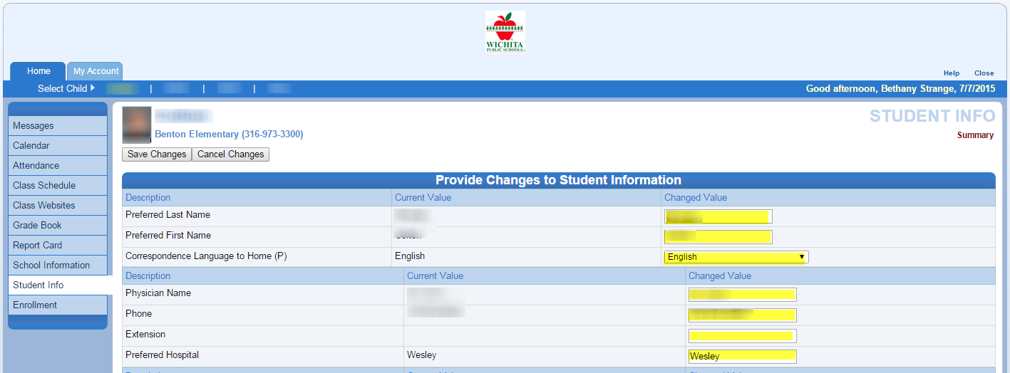 Paso 3. Actualizar la información del estudiante (Update Student Information).