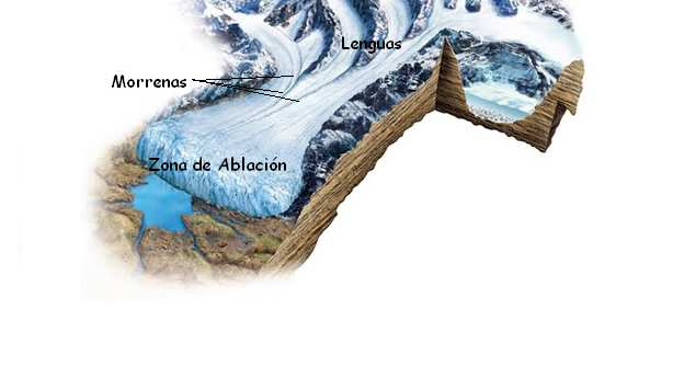 2. Acción geológica de los glaciares Solo en zonas donde el agua permanece siempre congelada (polos y montañas) Hielo pesa mucho (mucha energía)provocando erosión muy intensa (ablación)
