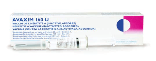 AVAXIM 160 U Vacuna inactivada contra la hepatitis A, adsorbida Suspensión inyectable (IM) en jeringa precargada 1.