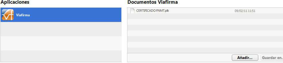 Página 5 de 16 Buscar el directorio donde se ha guardado el certificado de la FNMT, seleccionarlo y añadirlo pulsando Abrir Ahora aparecerá como Documento vinculado a la aplicación Viafirma: 2.
