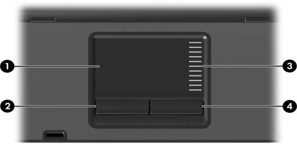 Dispositivos señaladores (sólo en algunos modelos) 1 TouchPad* Mueve el puntero y selecciona o activa elementos en pantalla.