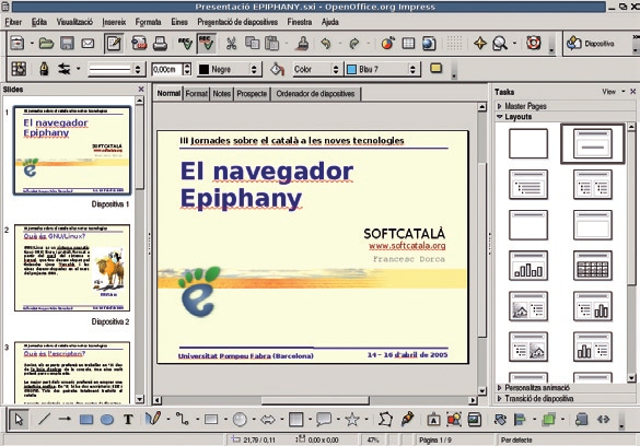 L ofimàtica per a tothom 6.1.1 Introducció L OpenOffice.org Impress és l aplicació del paquet ofimàtic OpenOffice.org (OOo) pensada per a fer presentacions. Si l OpenOffice.