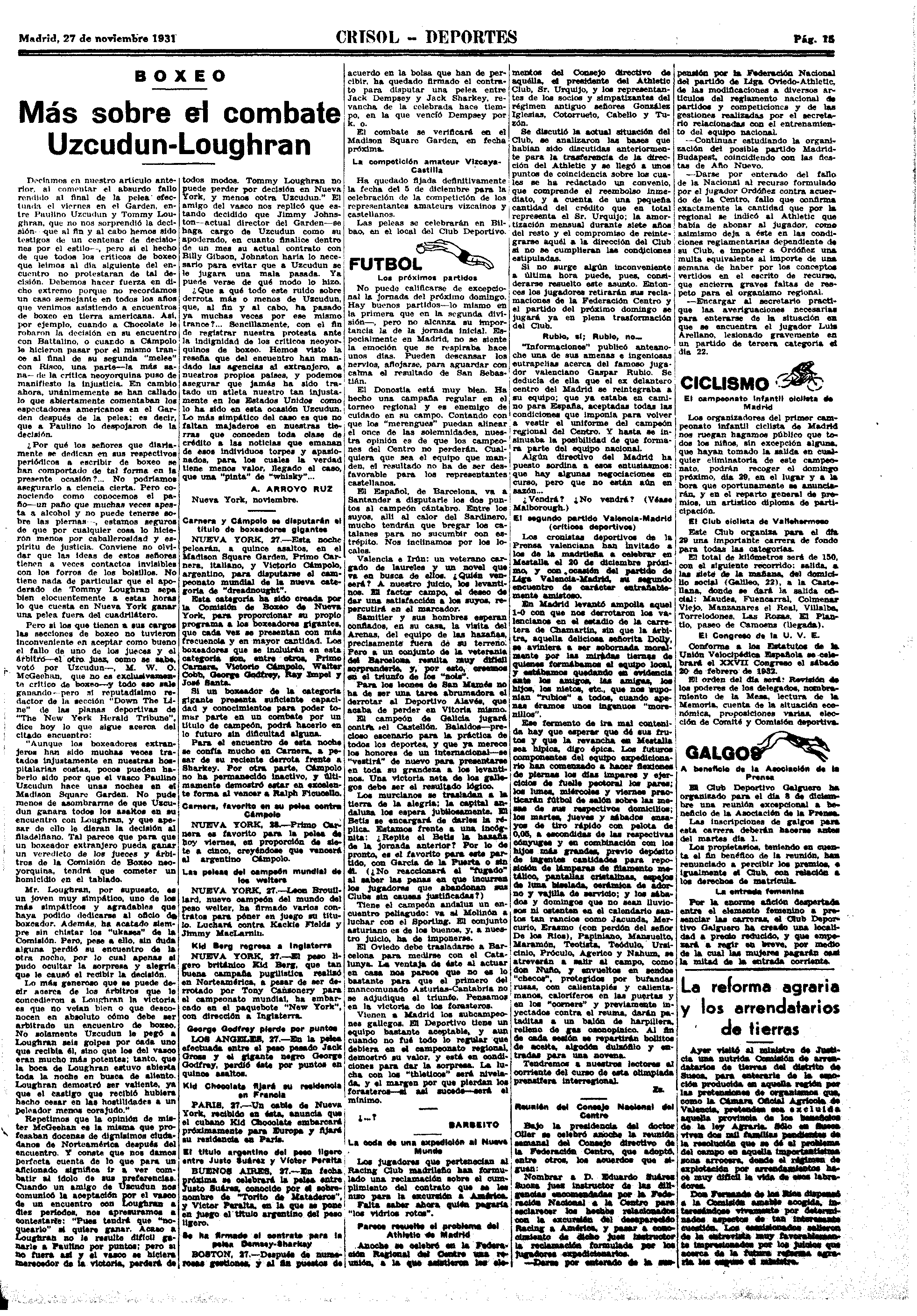 Madrid, 27 de noviembre 1931 CRISOL - DEPORTES Pág.