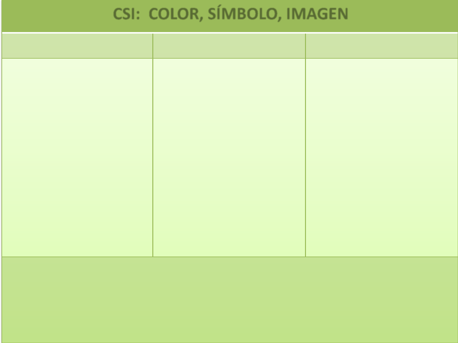 CSI: COLOR, SÍMBOLO, IMAGEN Idea 1 Idea 2 Idea 3 Color Qué color elegirías para representar esa idea?