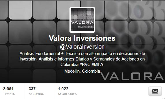 IMPORTANTE Valora en Twitter En nuestra cuenta @ValoraInversion encontrara noticias de último minuto, observaciones sobre el mercado