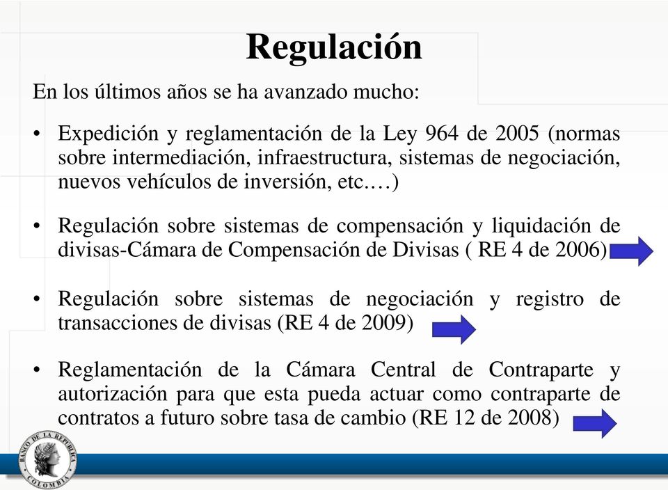 ) Regulación sobre sistemas de compensación y liquidación de divisas-cámara de Compensación de Divisas ( RE 4 de 2006) Regulación sobre sistemas de