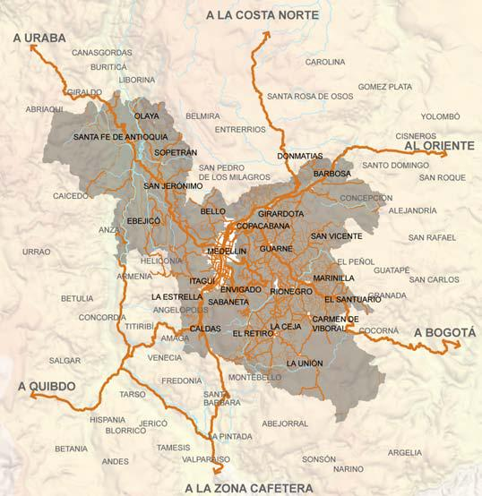 Tres valles: el territorio de la economía En el Valle de Occidente Cercano, se nota una ausencia de estructura vial en red, probablemente debido a la topografía abrupta de la región.