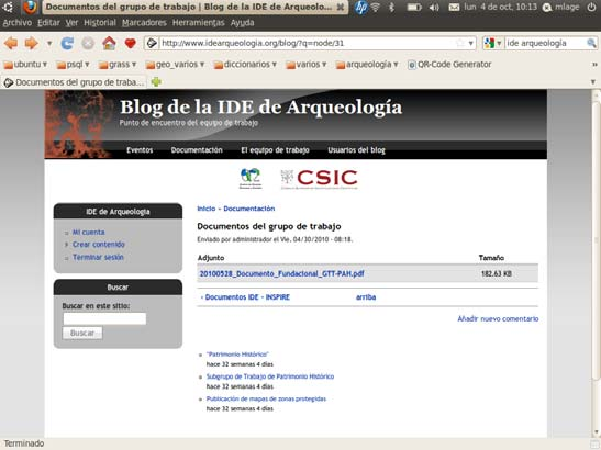 Figura 4: El Blog de la IDE de Arqueología (www.idearqueologia.org/blog) aporta información adicional sobre el GTT-PAH.