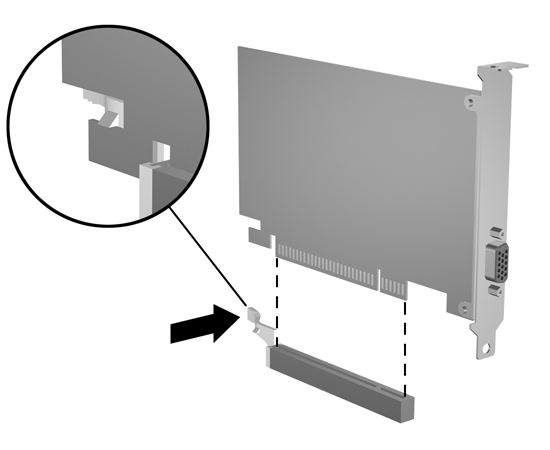 b. Si va a extraer una tarjeta PCI estándar, sosténgala por cada extremo y, con cuidado, mueva la tarjeta hacia delante y hacia atrás hasta que los conectores se suelten del zócalo.