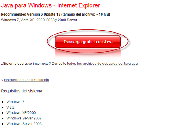 2.2.3. Descarga e instalación de la Máquina Virtual Java Sun. 1. Acceda a la siguiente página web: http://java.com/es/ Página Principal de Java 2.